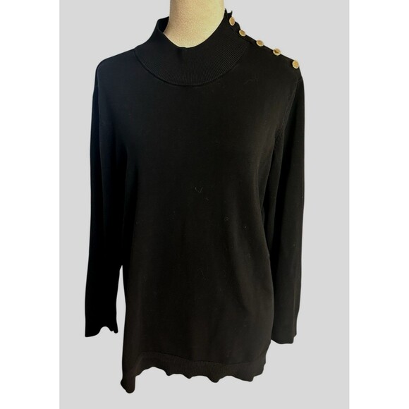 Calvin Klein Gold Accent Buttons Black Knit Long Sleeve Sweater Women's Size XL - Picture 1 of 9